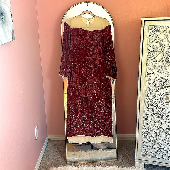 Zara ZW collection red sequin chiffon dress, Christmas party, holiday, New Years - Picture 3 of 16